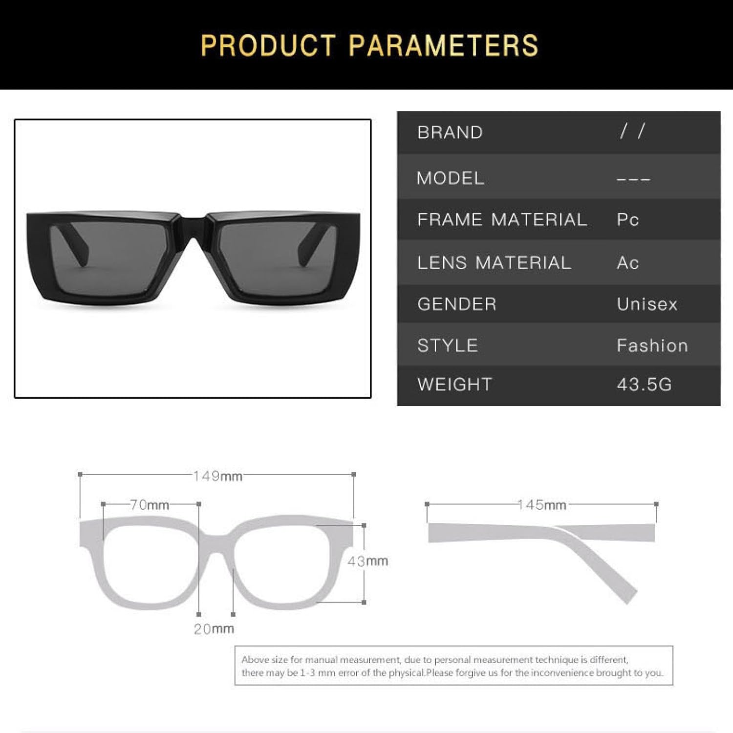 LJTJTAV Fashion Punk Futuristic Sunglasses Retro Rectangle Uv400 - Image 7