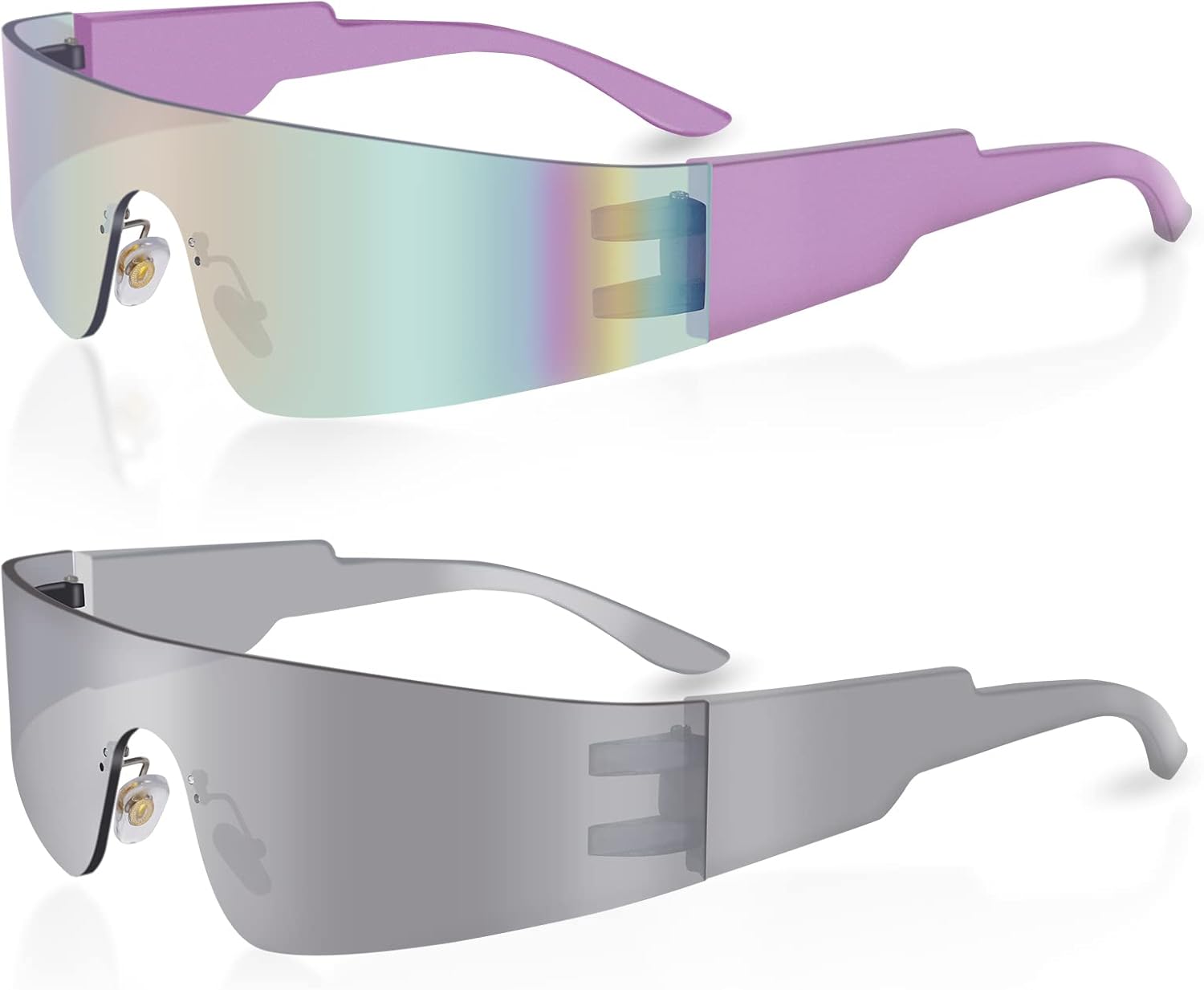 milramtob Futuristic Wrap Around Fashion Sunglasses Y2K Silver Trendy Rimless Glasses Cyberpunk Eyewear Women Men Rave Party