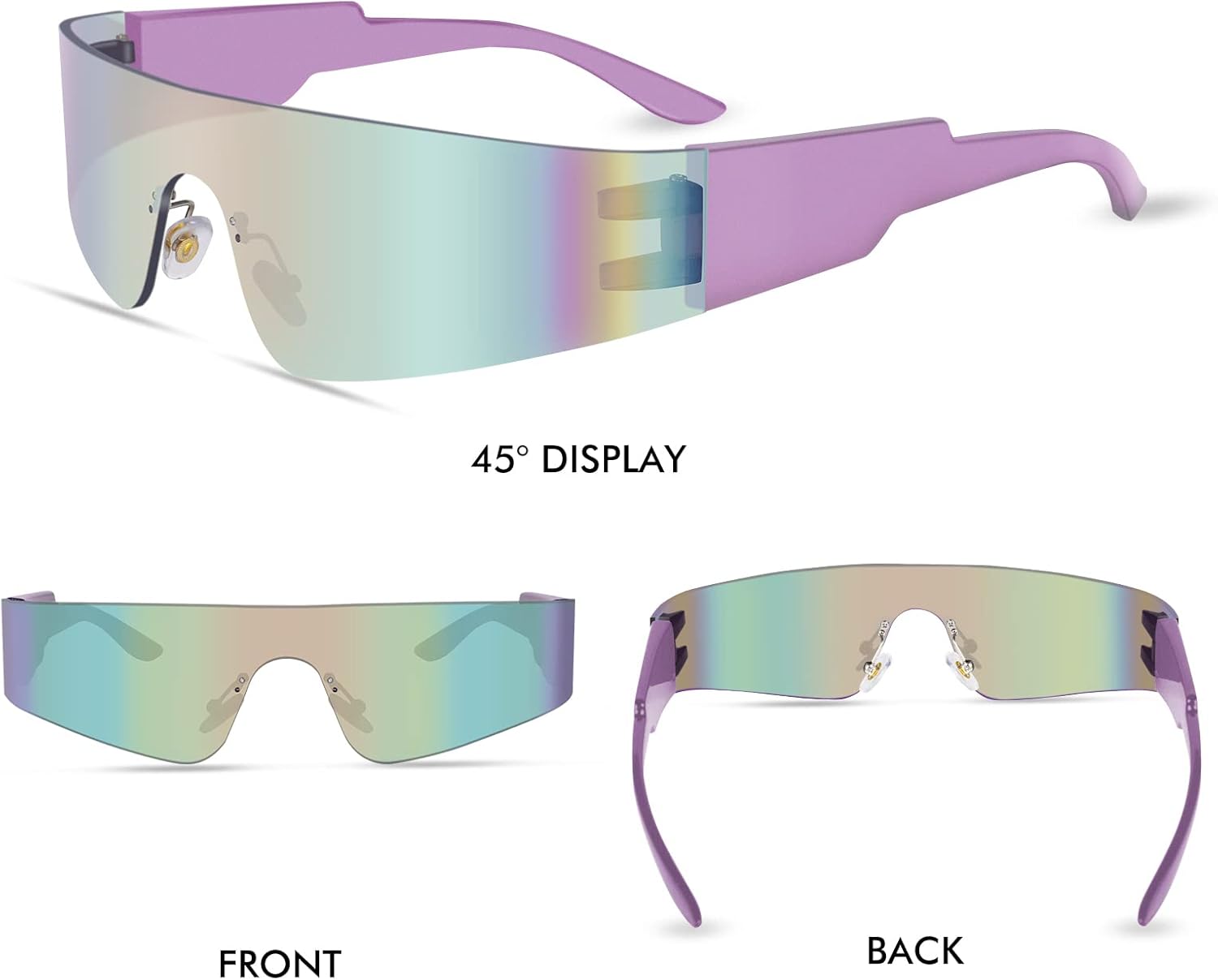 milramtob Futuristic Wrap Around Fashion Sunglasses Y2K Silver Trendy Rimless Glasses Cyberpunk Eyewear Women Men Rave Party - Image 3