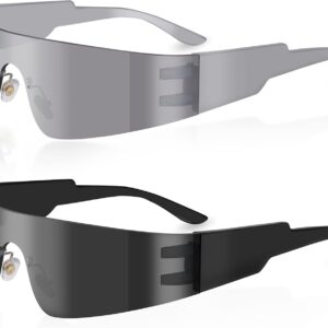 milramtob Futuristic Wrap Around Fashion Sunglasses Y2K Silver Trendy Rimless Glasses Cyberpunk Eyewear Women Men Rave Party