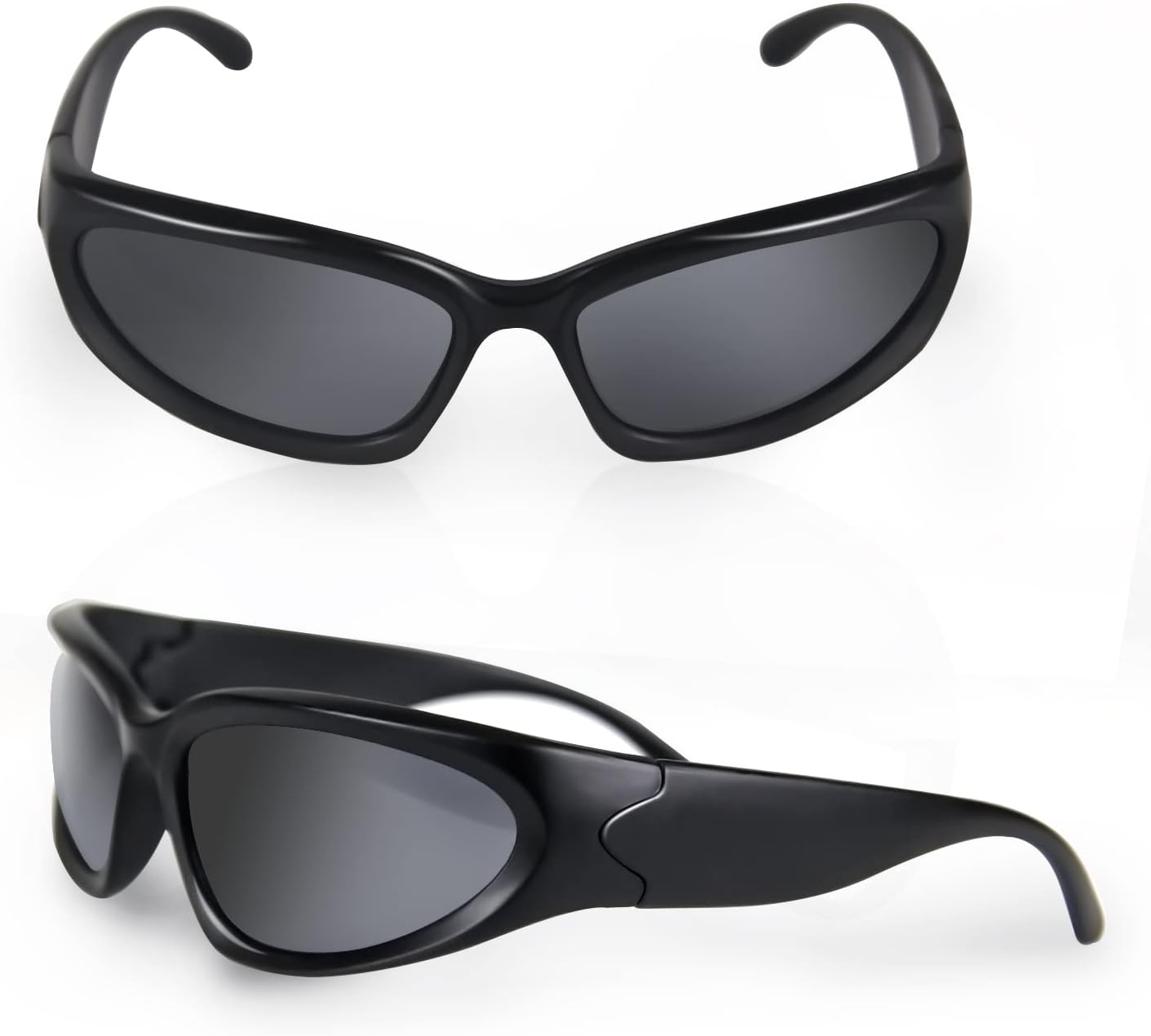 milramtob Y2K Wrap Around Sunglasses Trendy Silver Glasses Retro 90s Shades Women Futuristic - Image 5