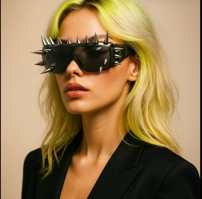 mincl\/Punk Rocker Large Shield Spike Fashion Novelty Club Sunglasses - Image 4
