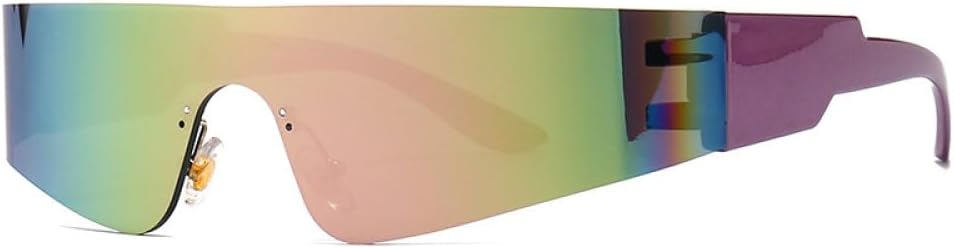 MUTYNE Fashion Futuristic Pink Mirrored Sunglasses Women Men Trendy Steampunk Narrow Rectangle Sun Glasses