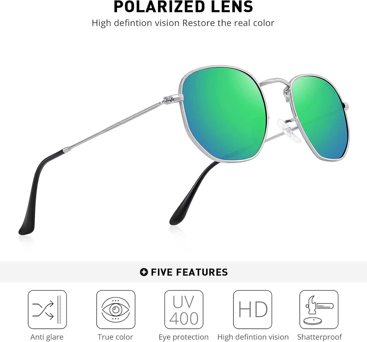 OLIEYE Vintage Square Polarized Sunglasses for Women Men Classic Small Sunglasses Mirrored Lens - Image 5