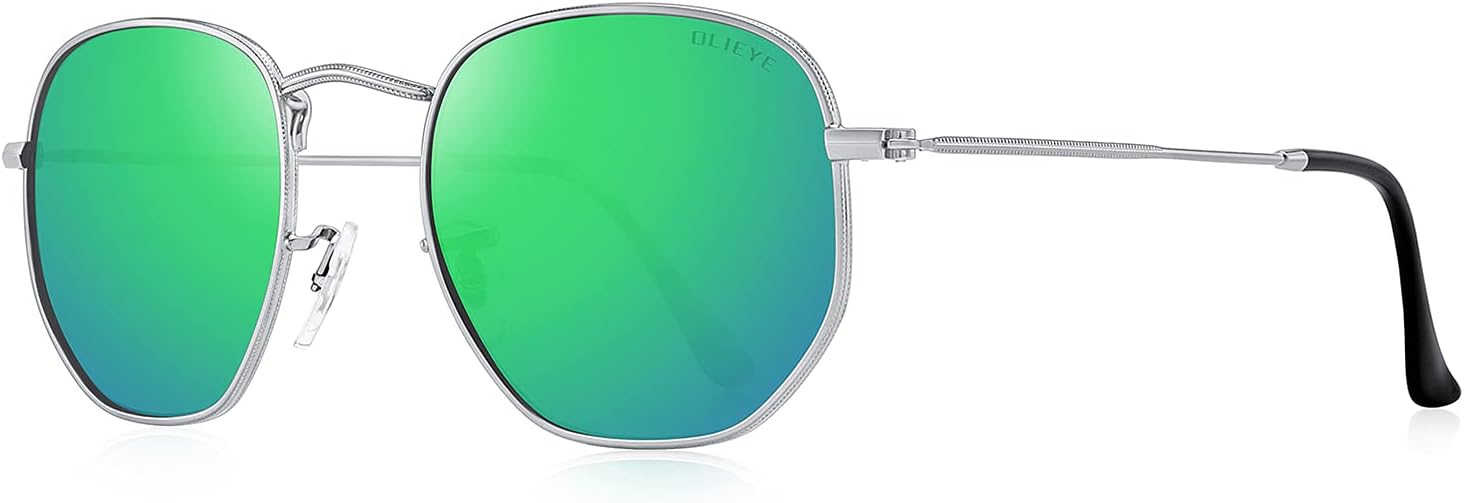 OLIEYE Vintage Square Polarized Sunglasses for Women Men Classic Small Sunglasses Mirrored Lens