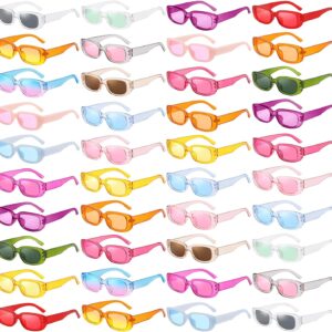 Pibupibu Wholesale 40 Pairs 90s Retro Rectangle Sunglasses Bulk Adults Unisex, Fun Colorful Y2k Glasses Party Favors