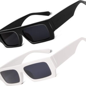 Rectangle Sunglasses, 90s Small Vintage Narrow Square Sunglasses for Men Women Trendy Classic Shades Sun Glasses