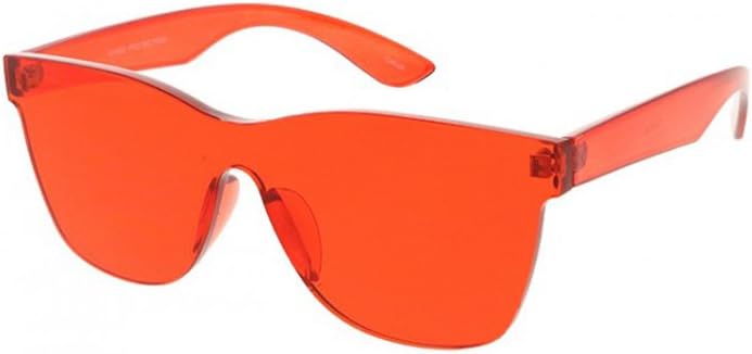 Retro Futuristic Red Shield Sunglasses - Oversized Square Flat Top Colored Sunnies - Image 8