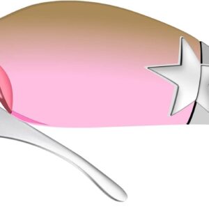 Rmerom Y2K Sunglasses for Women,Rimless Shield Wrap Around Sunglasses 2000S Trendy Oversized Fashion Y2K Glasses Shades