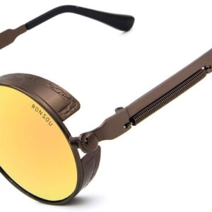 RONSOU Steampunk Style Round Vintage Polarized Sunglasses Retro Eyewear UV400 Protection Matel Frame
