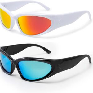 Schmonti Y2k Wrap Around Sports Sunglasses Women Men Trendy Fashion Oval Futuristic Outdoor Shades Glasses