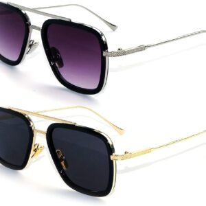 Sehnsucht Tony Stark Sunglasses for Men Iron Man Eyeglasses UV Protection Square Metal Downey Pilot Sun Glasses Vintage