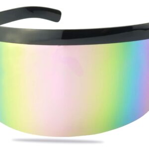 ShadyVEU Full Face Shield Visor Sport Mirror Wrap Around Galactic UV400 Shield Coverage Sunglasses (Black Frame\/Pink Lens)