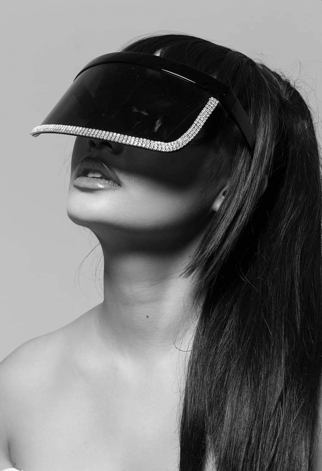 ShadyVEU Futuristic Sunglasses UV Protection Visor Monoblock Face Shield Oversize Frame with Rhinestone Fashion Shades - Image 5