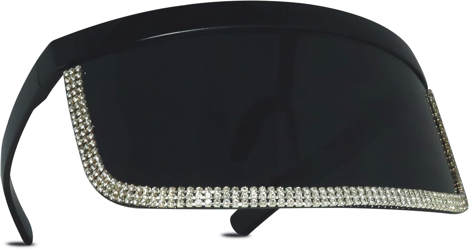 ShadyVEU Futuristic Sunglasses UV Protection Visor Monoblock Face Shield Oversize Frame with Rhinestone Fashion Shades