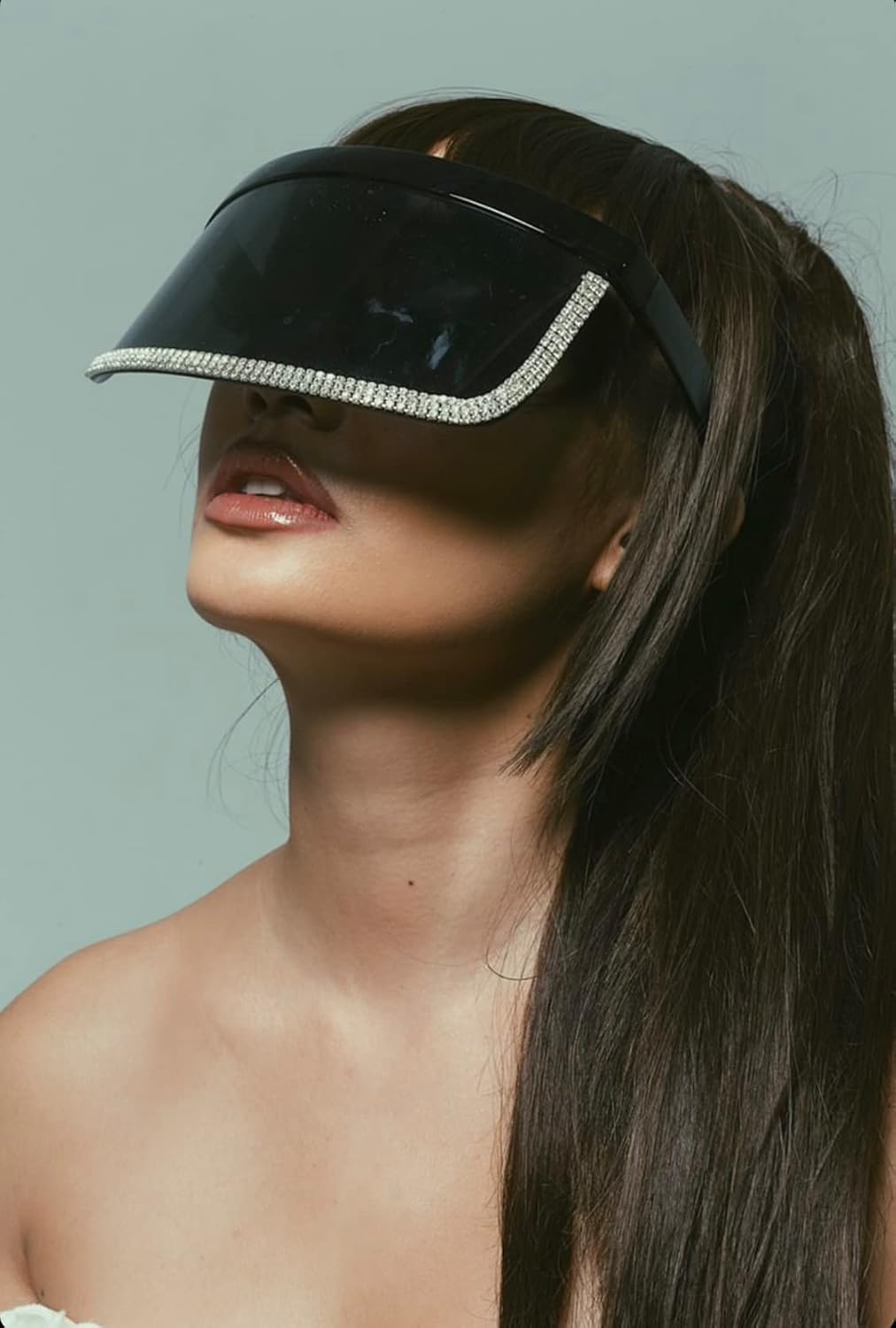 ShadyVEU Futuristic Sunglasses UV Protection Visor Monoblock Face Shield Oversize Frame with Rhinestone Fashion Shades - Image 6