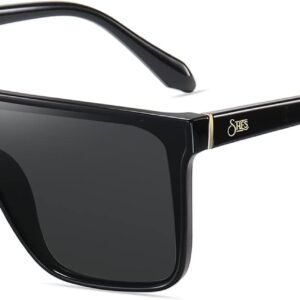SHES Oversized Square Sunglasses for Women Flat Top Shield Shades Trendy Big Siamese Lens SH1008