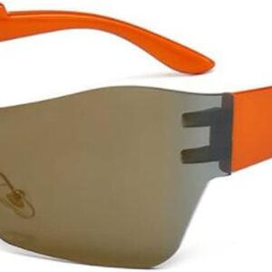 SLCHJXS Y2K Large Frame Arc Riding Glasses Rimless Futuristic Sunglasses UV400 Anti UV Outdoor Sports Sunglasses