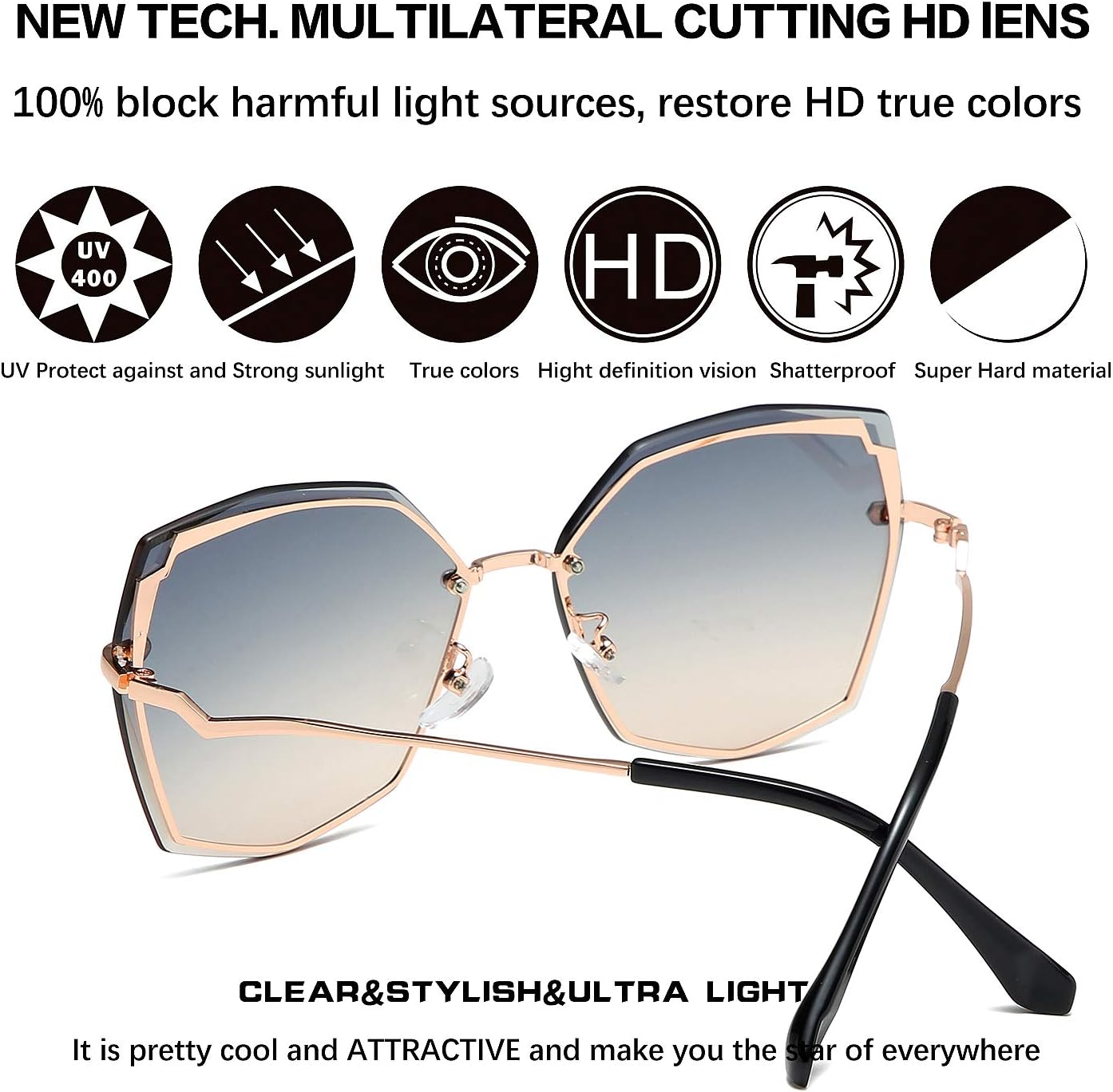 S.NOTIO Sunglasses for Women trendy Polygon Oversized Fashion Designer Style Gradient UV400 octagon Lens Metal Frame - Image 4