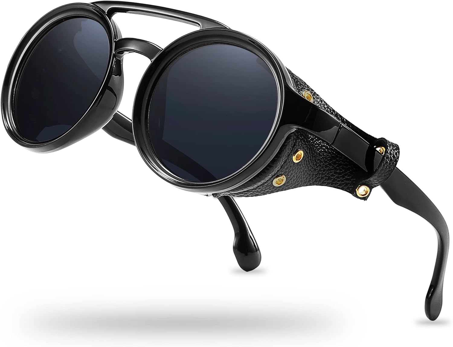 Technigadgets Finnegan Steampunk Retro Sunglasses Men Women with Leather Side Shield Double Bridge Plastic Frame Mens Gift