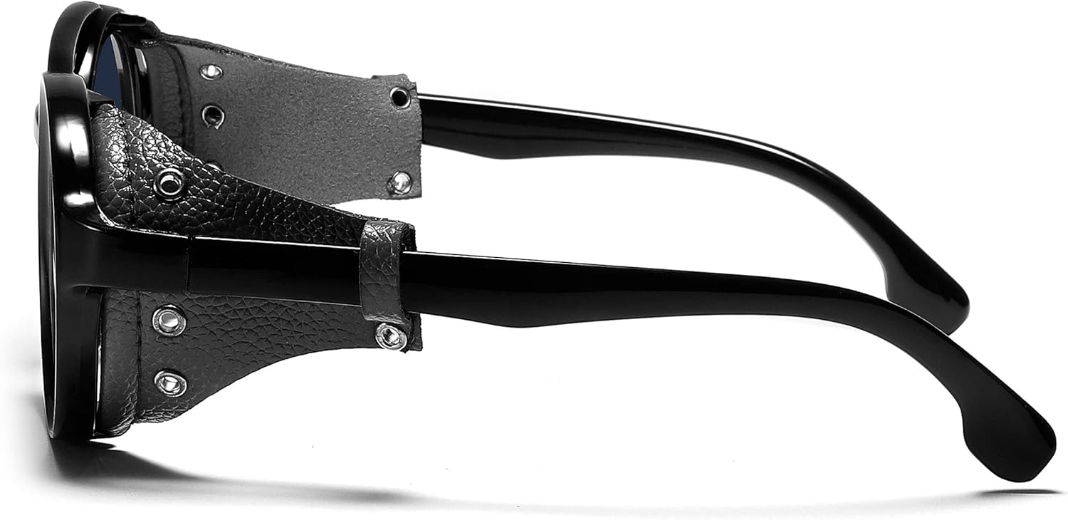 Technigadgets Finnegan Steampunk Retro Sunglasses Men Women with Leather Side Shield Double Bridge Plastic Frame Mens Gift - Image 9