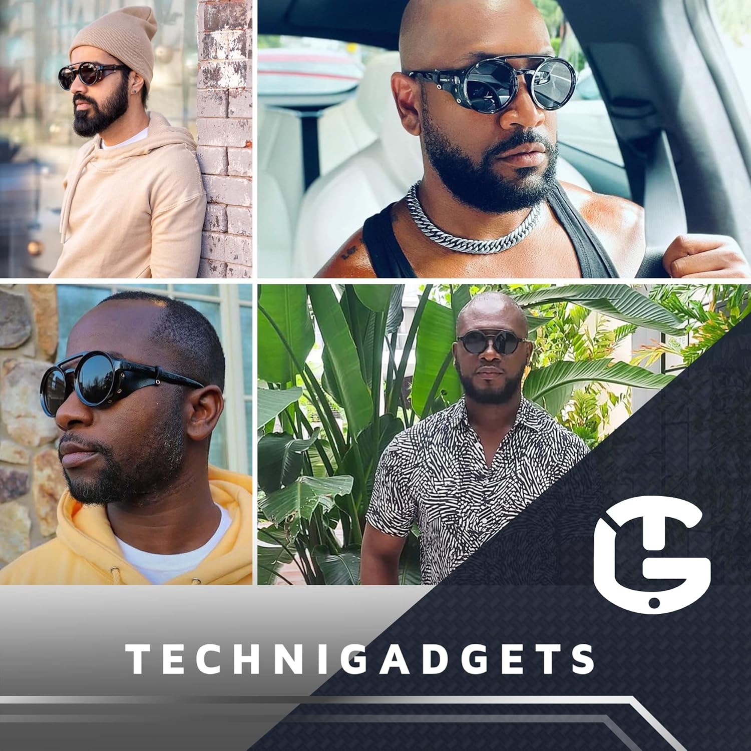 Technigadgets Finnegan Steampunk Retro Sunglasses Men Women with Leather Side Shield Double Bridge Plastic Frame Mens Gift - Image 8