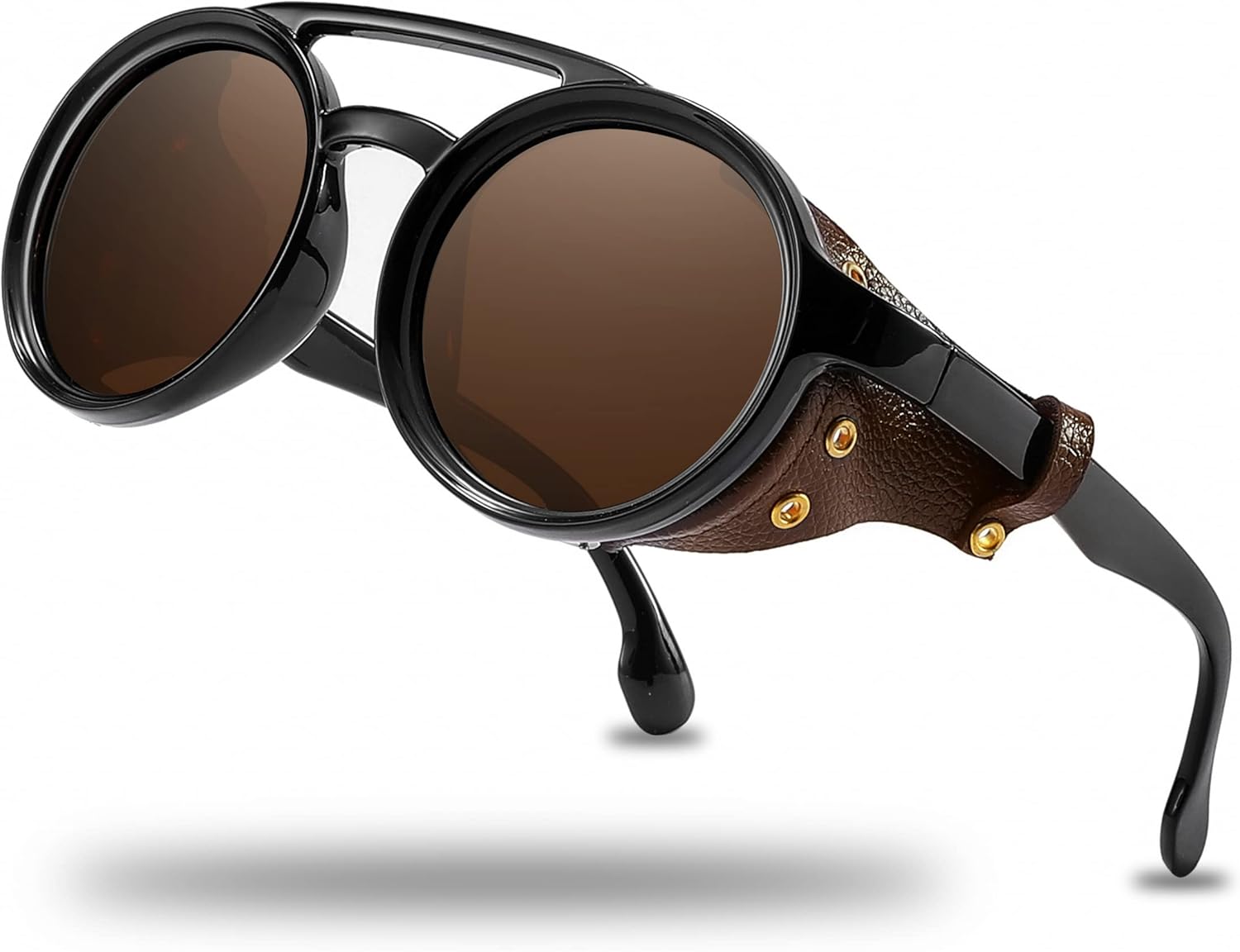 Technigadgets Finnegan Steampunk Retro Sunglasses Men Women with Leather Side Shield Double Bridge Plastic Frame Mens Gift - Image 11