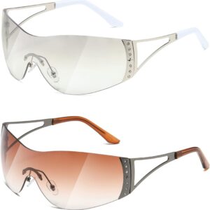 TIANYESY Y2K Sunglasses For Women Men Fashion Shield Rimless Wrap Around Sunglass Gradient Lens Trendy Oversize Sun Glasses