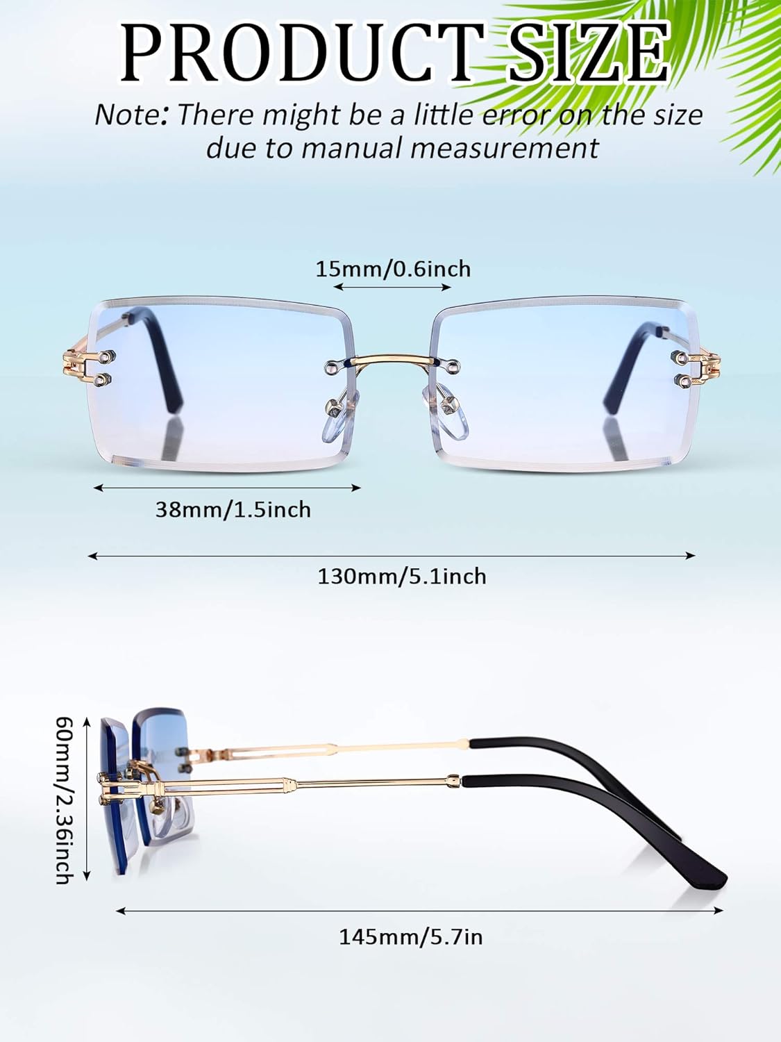 Weewooday 10 Pair Rimless Sunglasses Rectangle 90s Retro Trendy Y2k Sunglasses Frameless Square Glasses Eyewear for Men Women - Image 3