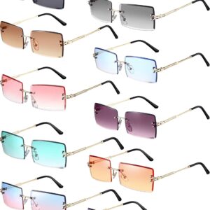 Weewooday 10 Pair Rimless Sunglasses Rectangle 90s Retro Trendy Y2k Sunglasses Frameless Square Glasses Eyewear for Men Women