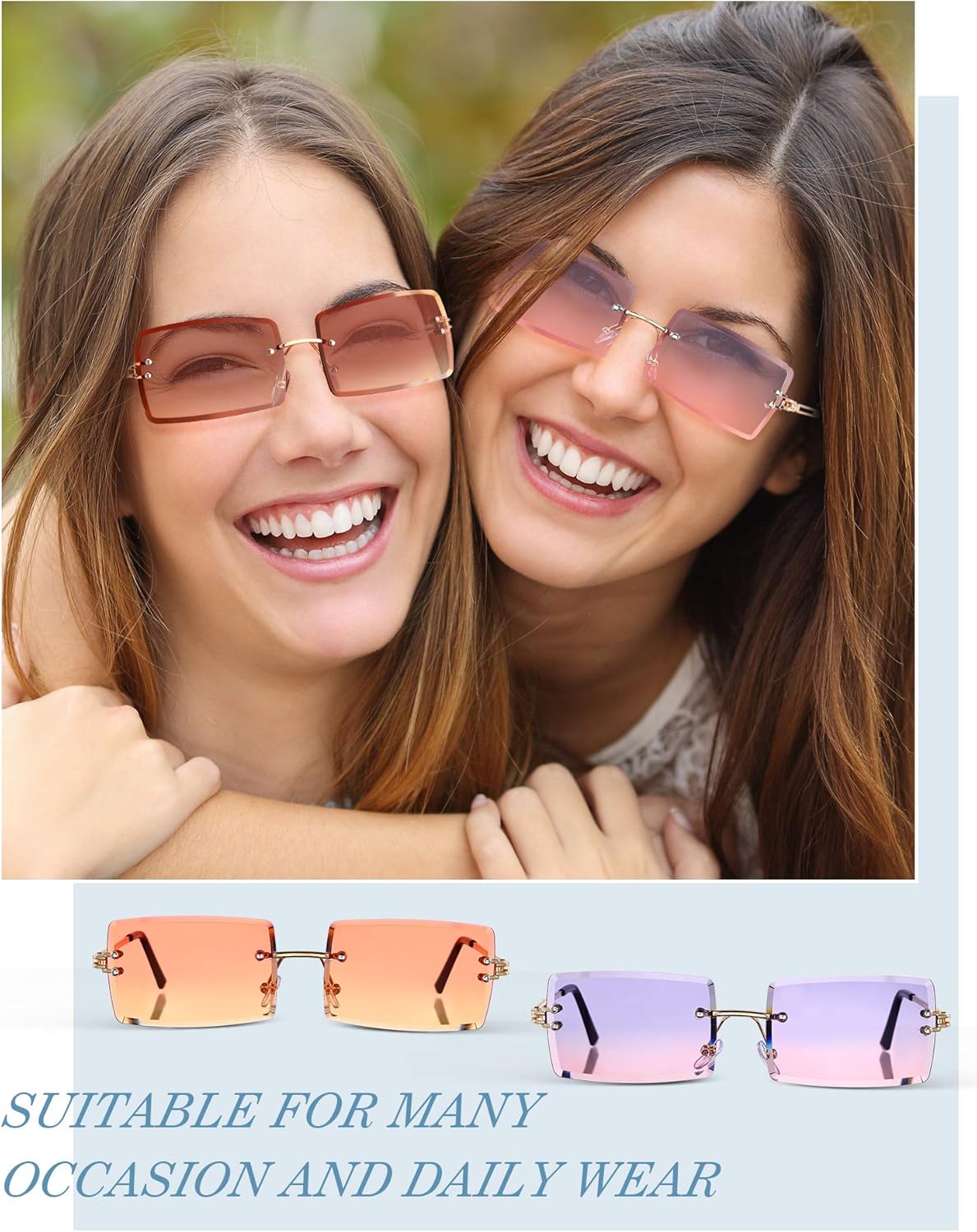 Weewooday 10 Pair Rimless Sunglasses Rectangle 90s Retro Trendy Y2k Sunglasses Frameless Square Glasses Eyewear for Men Women - Image 8