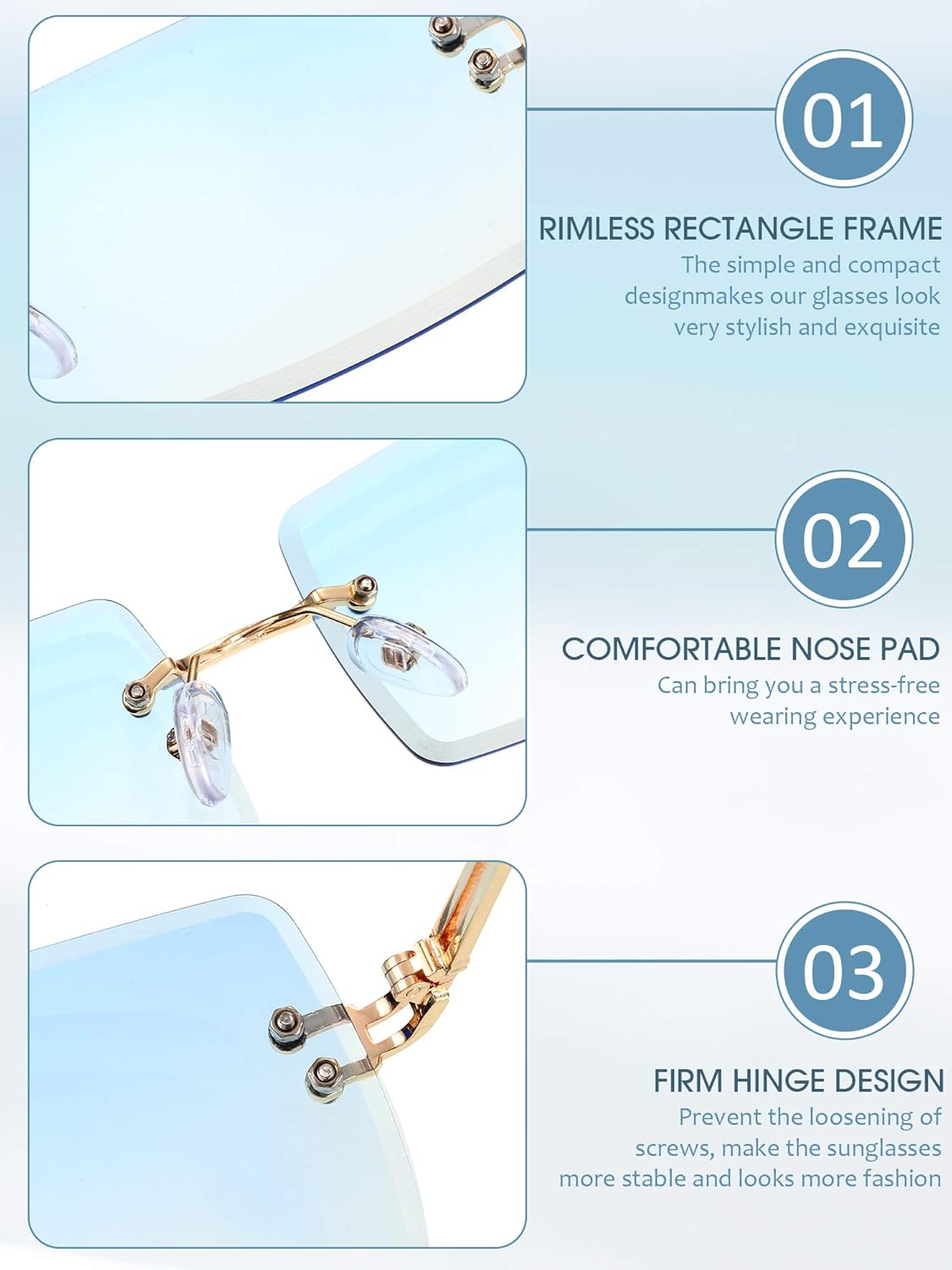 Weewooday 10 Pair Rimless Sunglasses Rectangle 90s Retro Trendy Y2k Sunglasses Frameless Square Glasses Eyewear for Men Women - Image 4