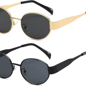 YouthMall Trendy Oval Sunglasses for Women Men Retro Metal Oval Sun Glasses 90s Vintage Shades